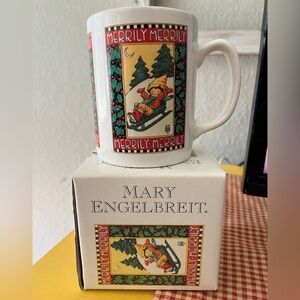 Mary Engelbreit White Ceramic Mug with Whimsical Holiday Design